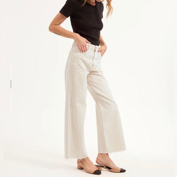 Veronica Beard Taylor Ecru Cream High Rise Wide Leg Jeans - Picture 1 of 15